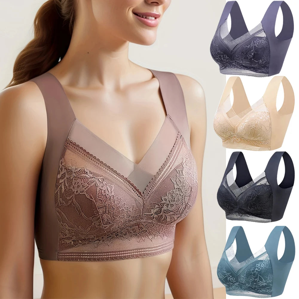 L-6L Women Large Bra Push Up Ice Silk Seamless upper Bralette Lace Wireless