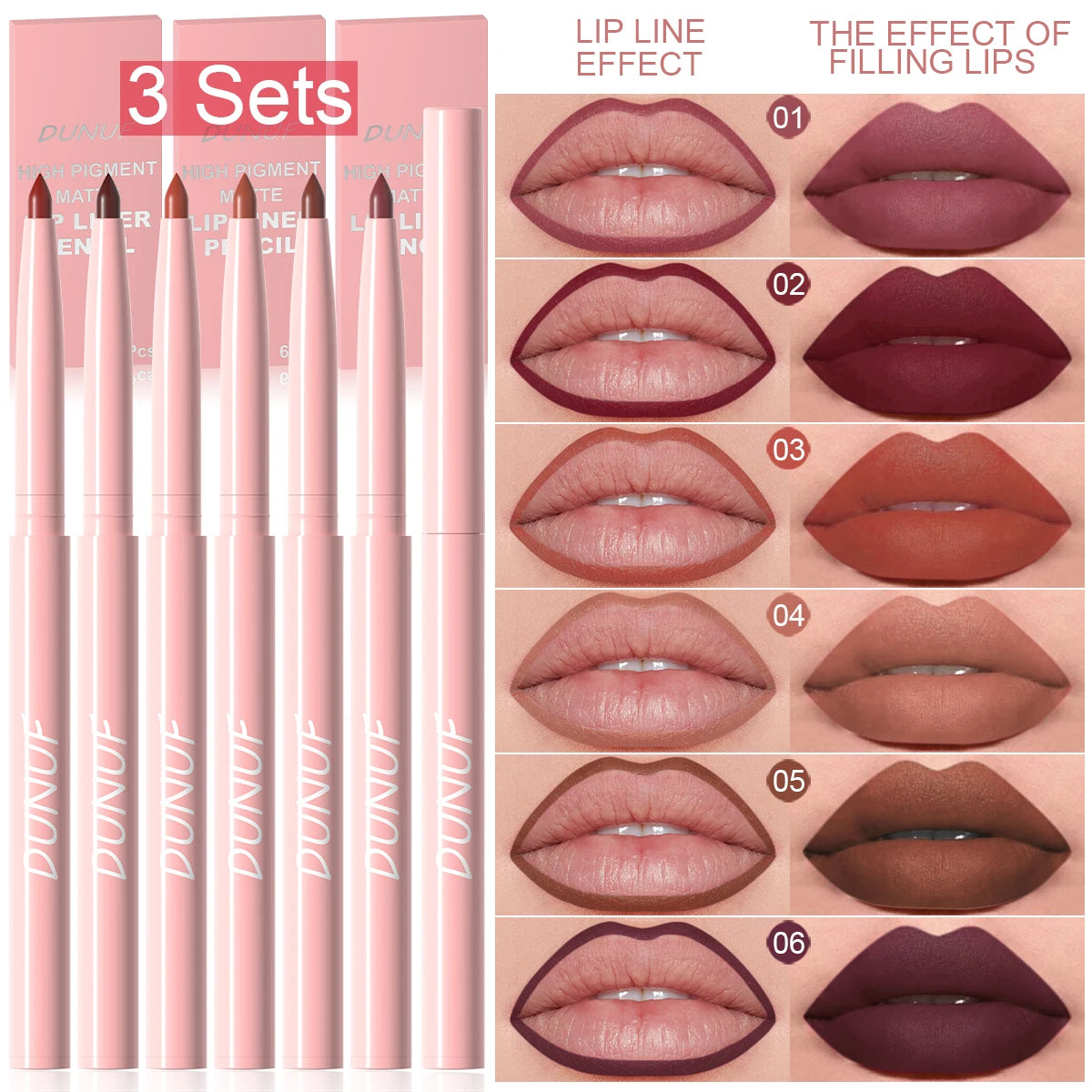 6pcs Easy Lip Liner Pen Set Long-Lasting, Waterproof Sweatproof, Non-fading Beauty Makeup