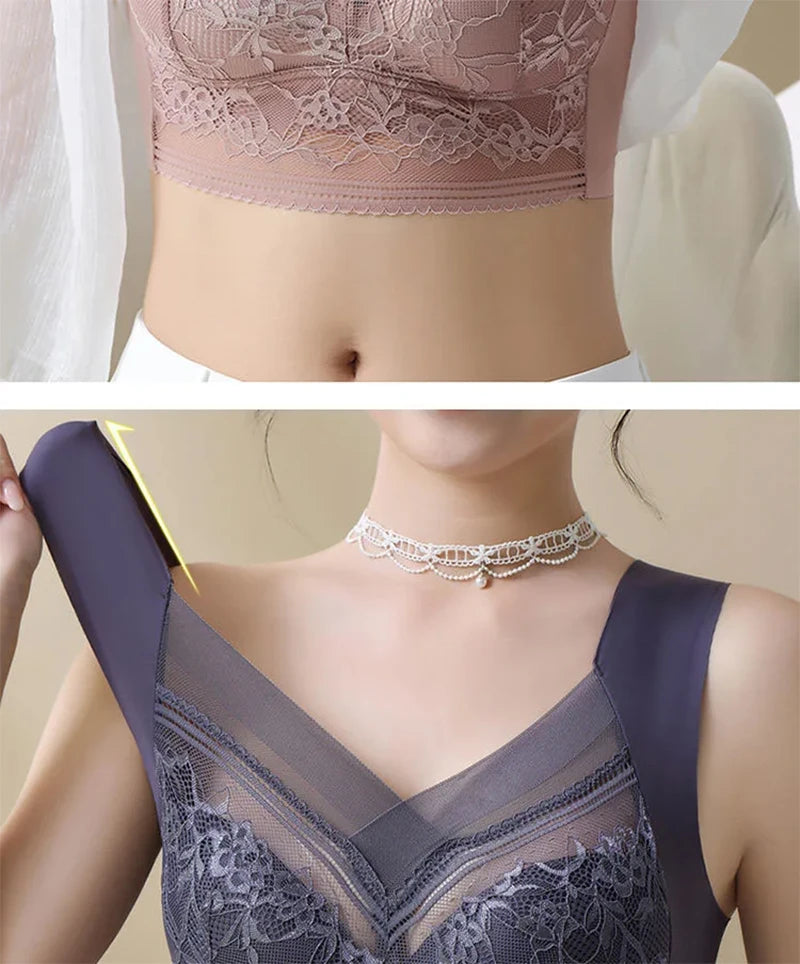L-6L Women Large Bra Push Up Ice Silk Seamless upper Bralette Lace Wireless
