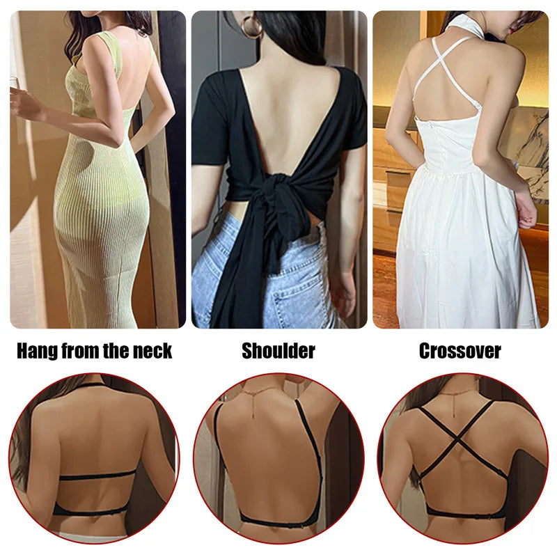 Women Invisible Bra Deep U Plunge Bras Backless Top for Dresses Sexy Lingerie