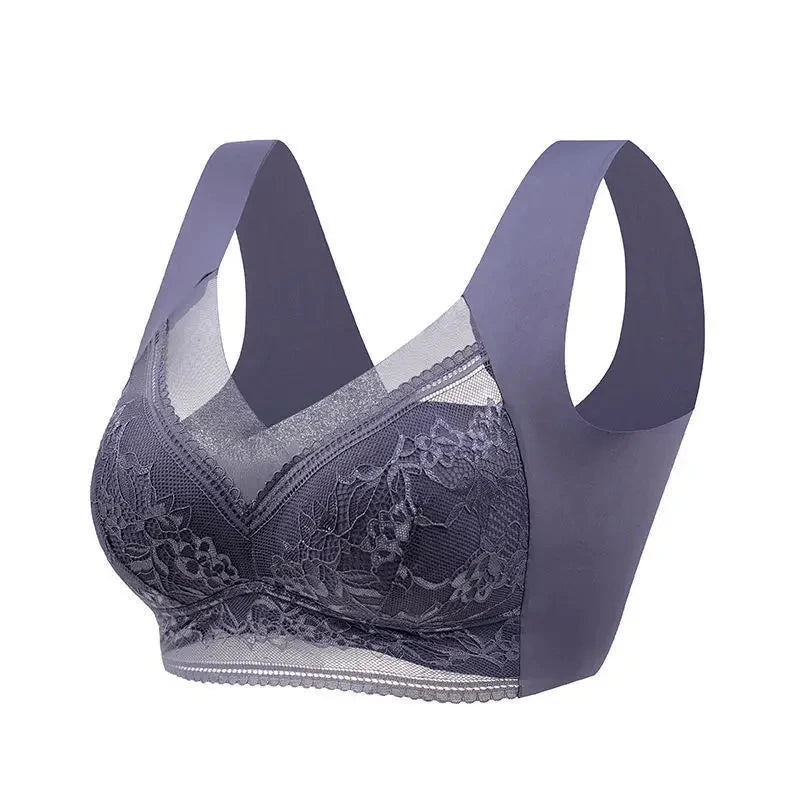 L-6L Women Large Bra Push Up Ice Silk Seamless upper Bralette Lace Wireless