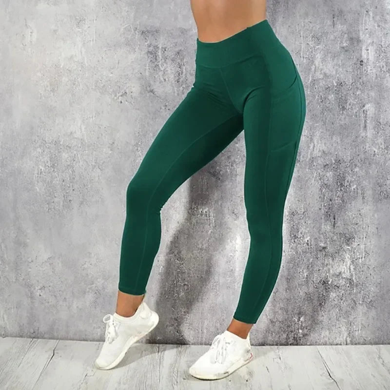 Yoga Fitness Women Leggings High Waist Tights with Pocket Gym Workout Running Casual Skinny Pants
