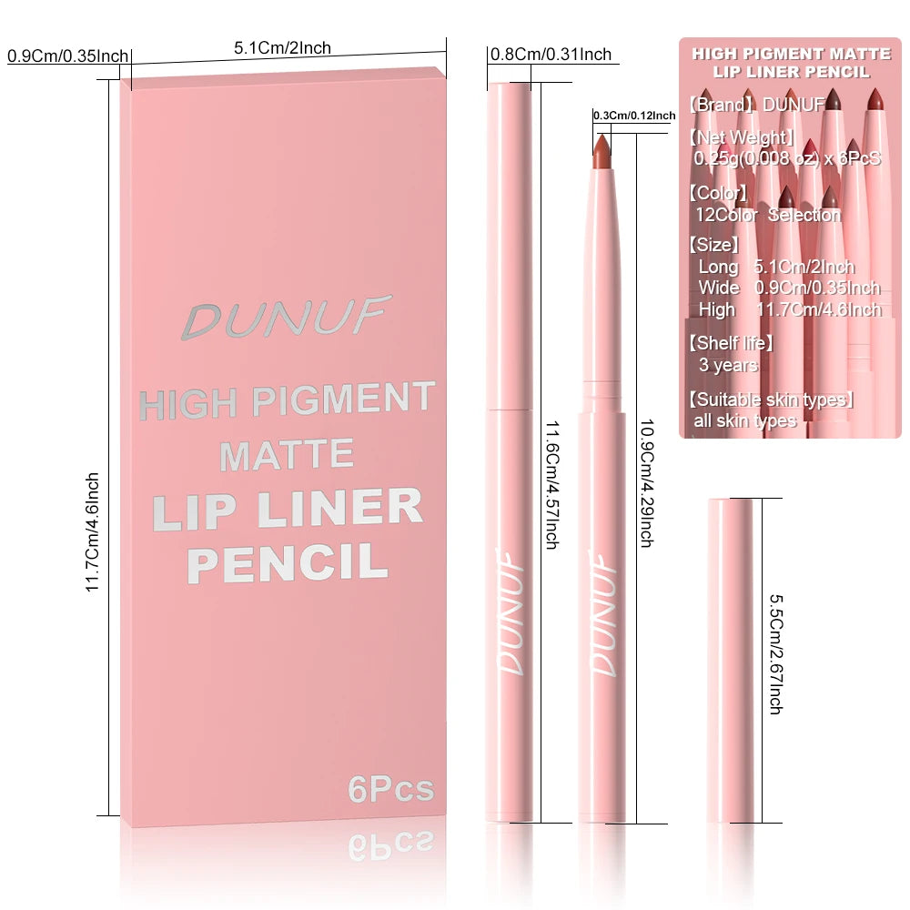 6pcs Easy Lip Liner Pen Set Long-Lasting, Waterproof Sweatproof, Non-fading Beauty Makeup